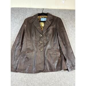 Nine West Leather Jacket Womens Black Floral Lining Blazer Coat Outdoor Large